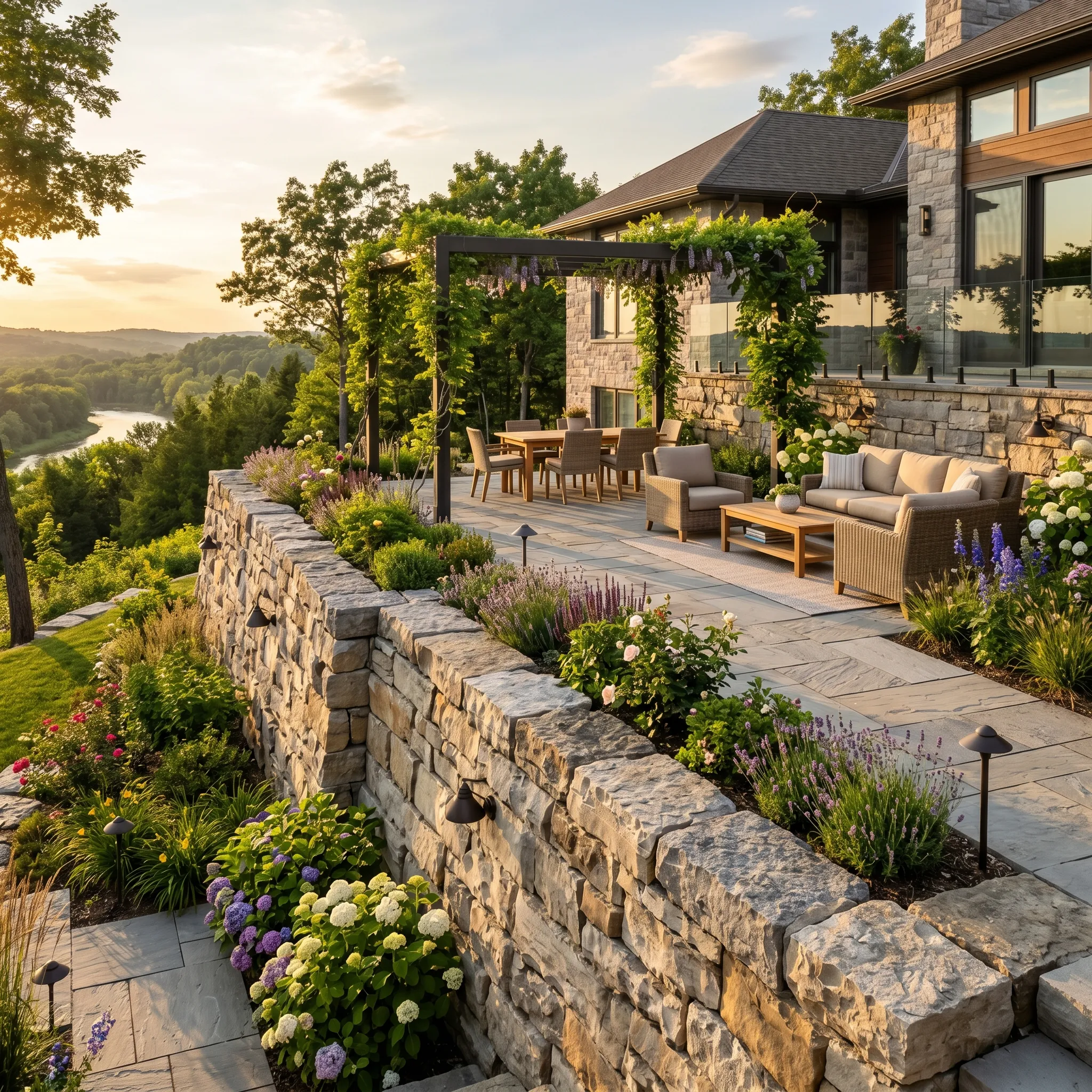 Terrasse mit Stützmauer